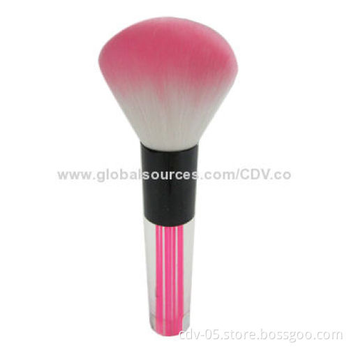 Makeup powder brushes, made of acrylic handle and aluminum ferrule with double color synthetic hair